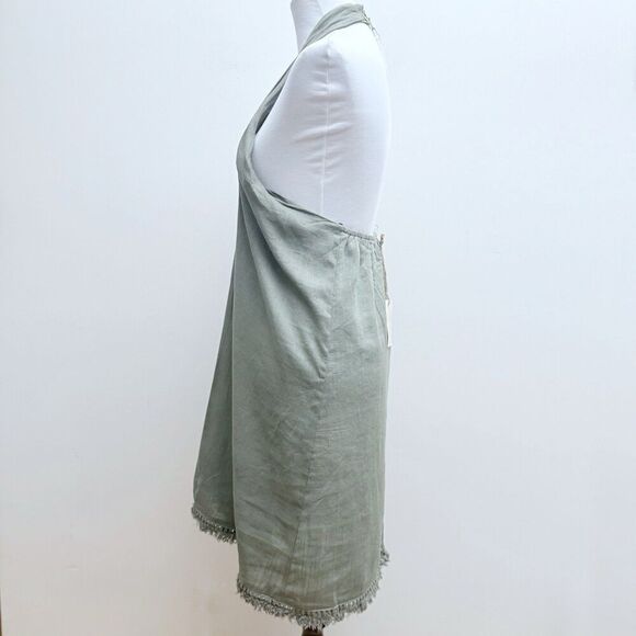 NWT Easel Linen Blend Olive Green Halter Sundress Fringed Hem Women’s Medium - Picture 4 of 10